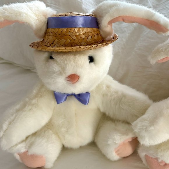 Vintage Hallmark Boy & Girl Easter Bunny Rabbits Straw Hats Excellent Condition - Picture 5 of 8
